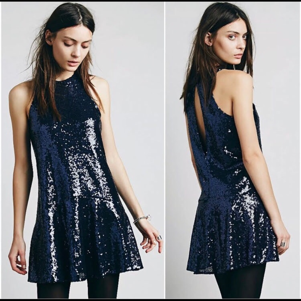 FREE PEOPLE Dress Sequins Sleeveless Back Keyhole